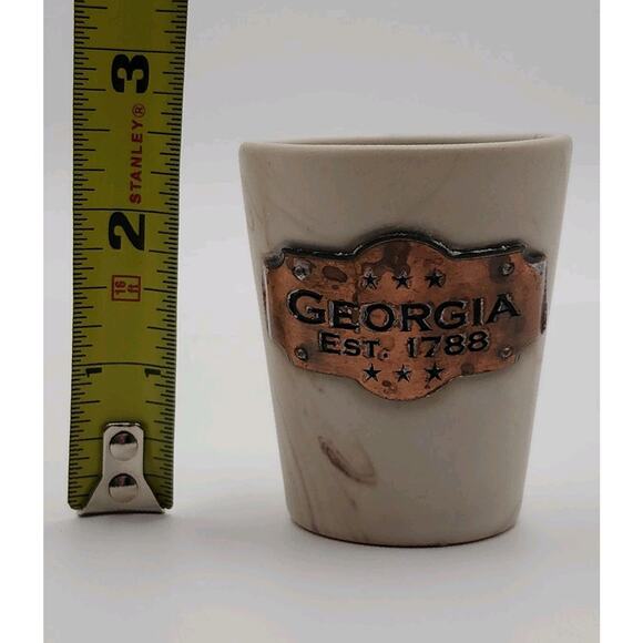 GEORGIA Ceramic Shot Glass Marble Look Copper Plate Est 1788 Collectible Barware - Picture 9 of 9
